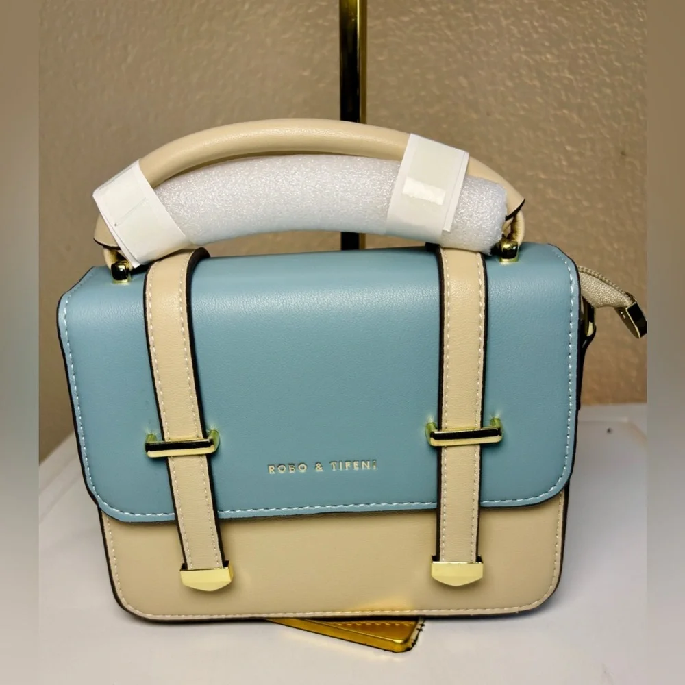 Chic Two-Tone Mini Satchel - Top Handle & Crossbody - Picture 9 of 16